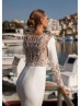 Long Sleeves Beaded Ivory Lace Satin Sheer Back Wedding Dress